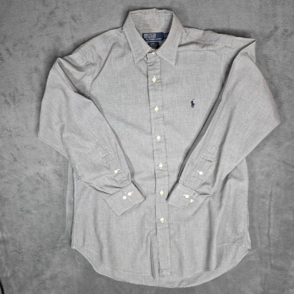 Polo Ralph Lauren Lowell Shirt Mens 15.5 32/33 Black White Houndstooth Cotton
